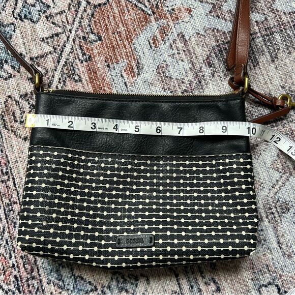 Fossil Fiona Crossbody Bag Coated Canvas Key Print Stripe Black White Brown - Picture 11 of 11